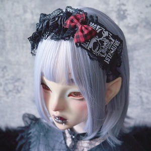 スカルパッチレッドチェックリボンカチューシャ(lli_7127)