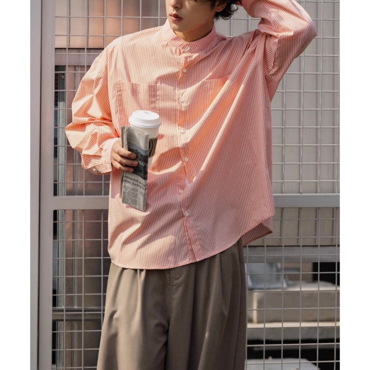 Cotton band collar shirt 0468 - 5