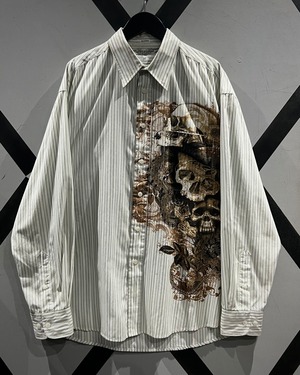 【X VINTAGE】Gothic Design Loose L/S Stripe Shirt
