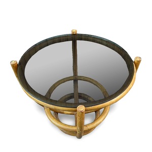 ■配送不可【ヴィンテージ ガラストップ ラウンド ラタンテーブル】