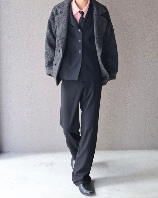 【set sales】leather cutting design tailored &wide straight slacks