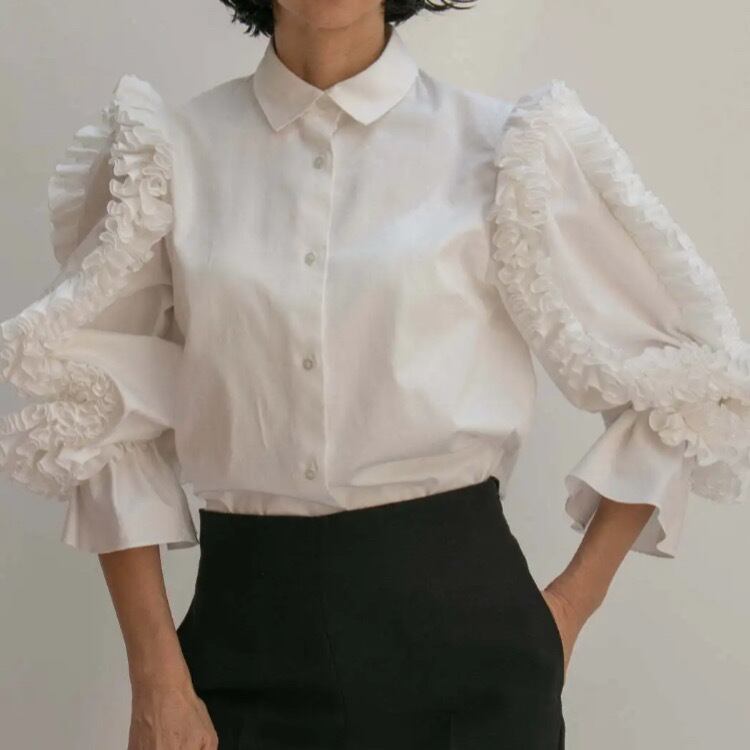 フリルスリーブ白ブラウス33183