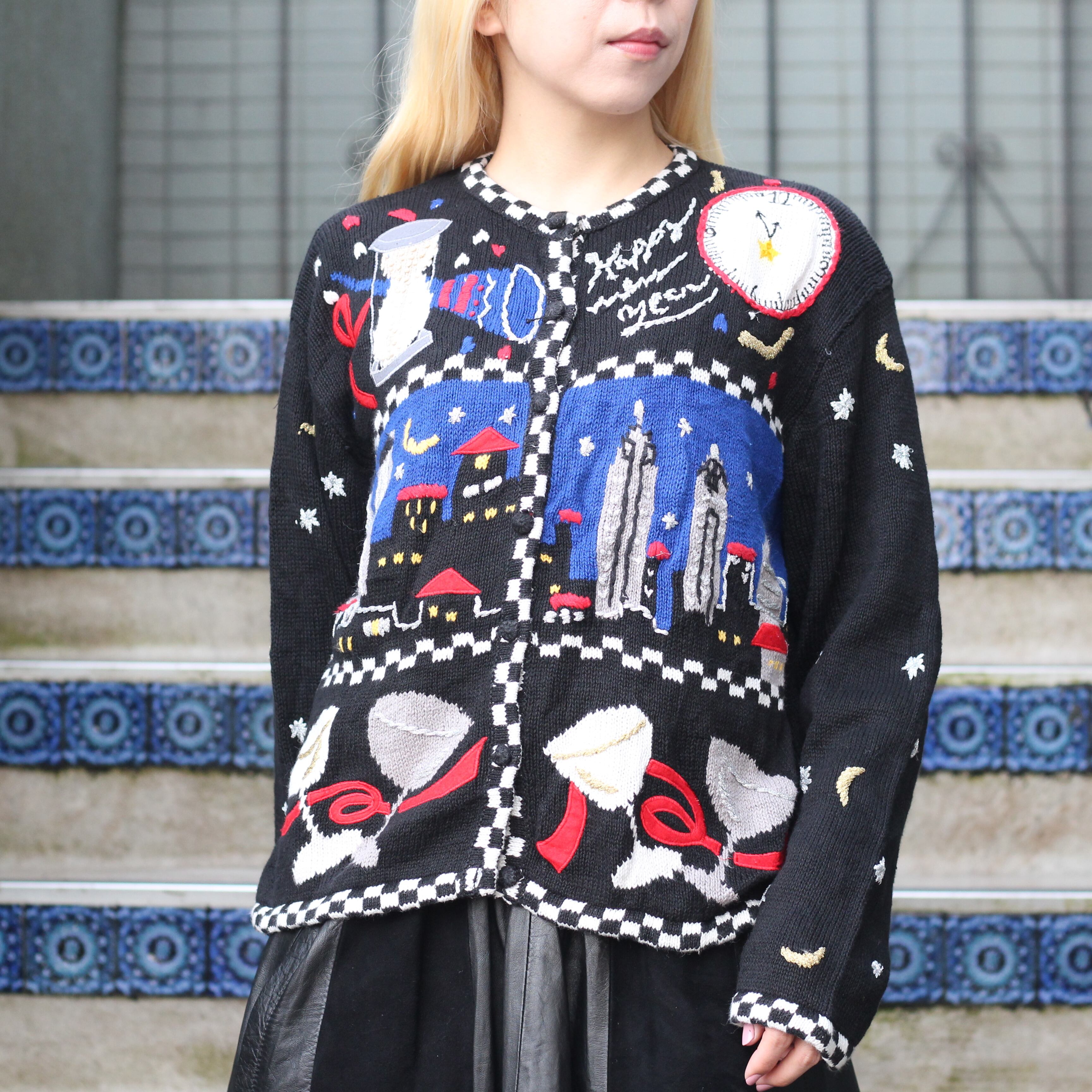 Vintage embroidered cardigan ポンポンニット 刺繍-