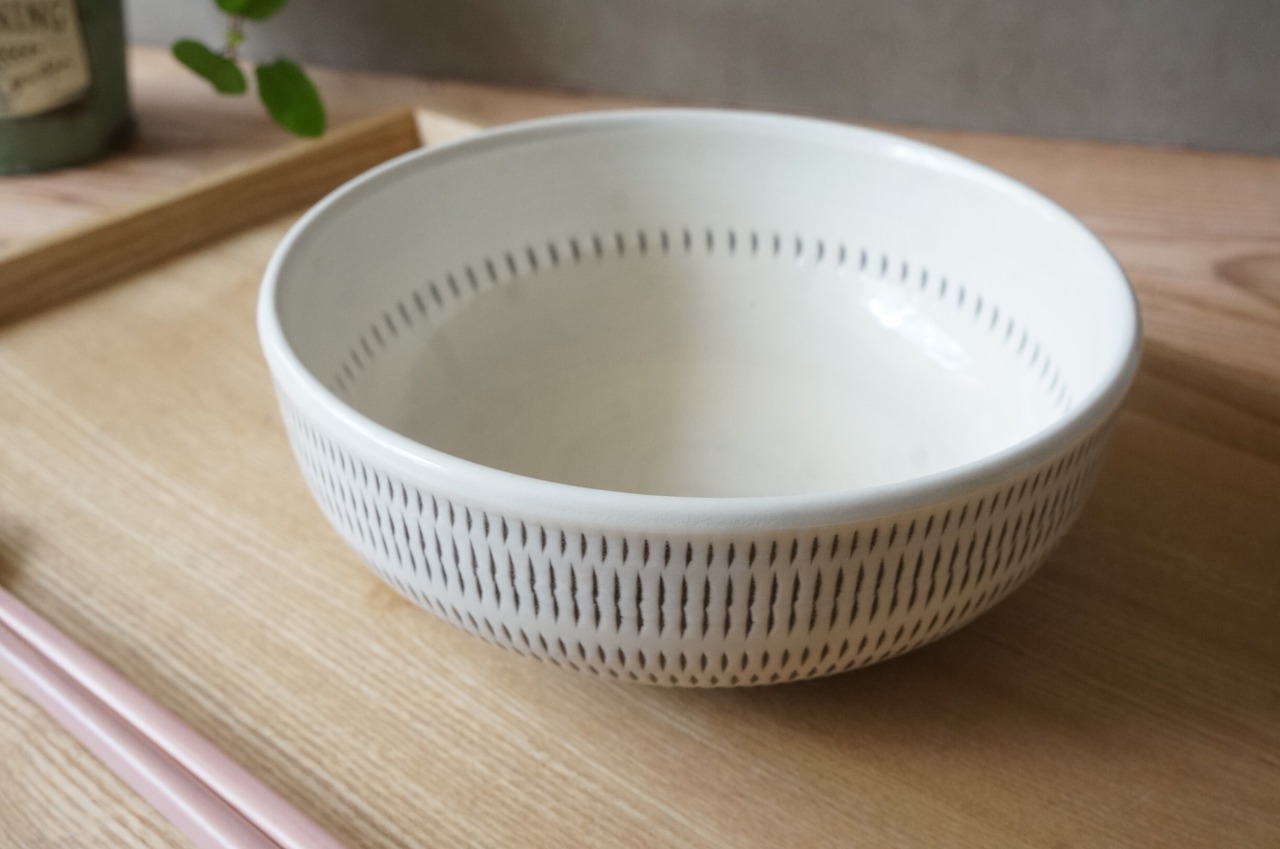 小石原焼　蔵人窯　中鉢　とびかんな　縁白　④　[29-463]