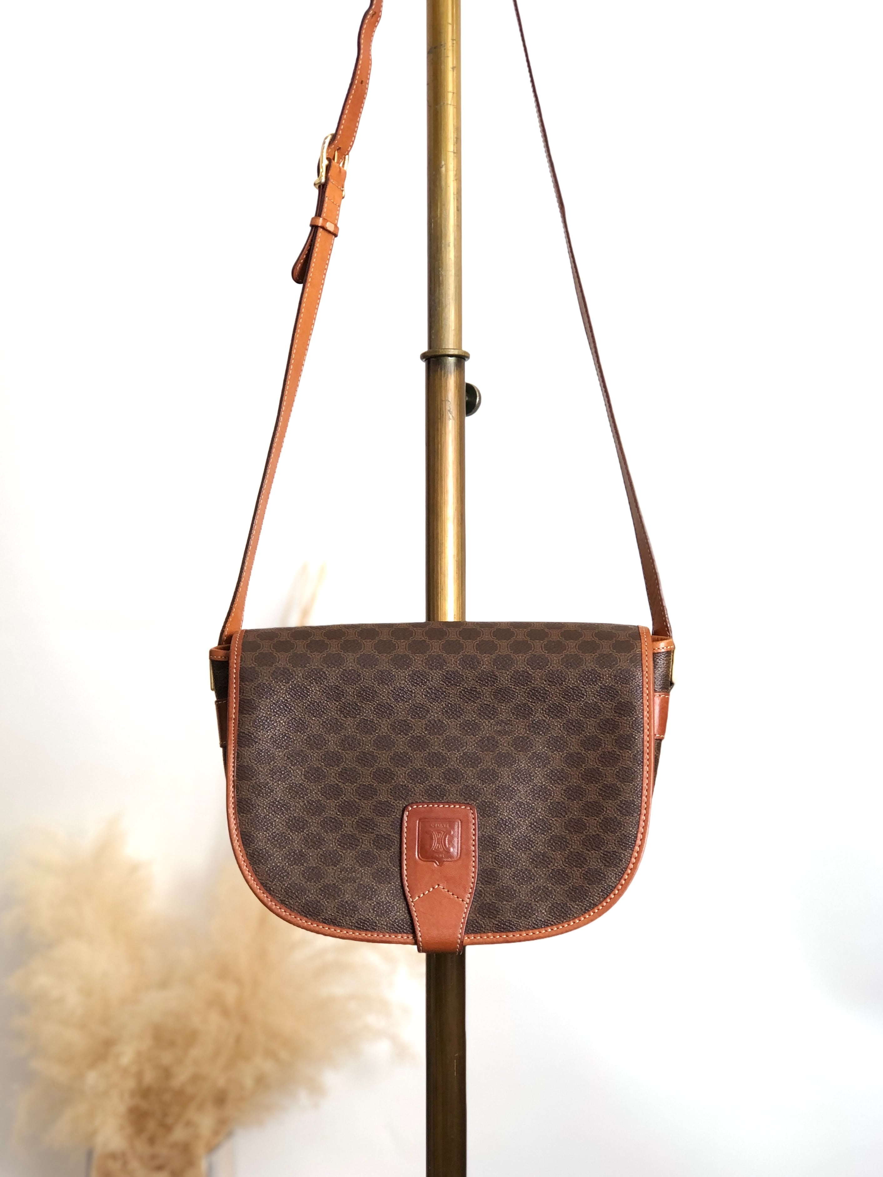 CELINE セリーヌ マカダム ショルダーバッグ ブラウン ブラゾン型押し