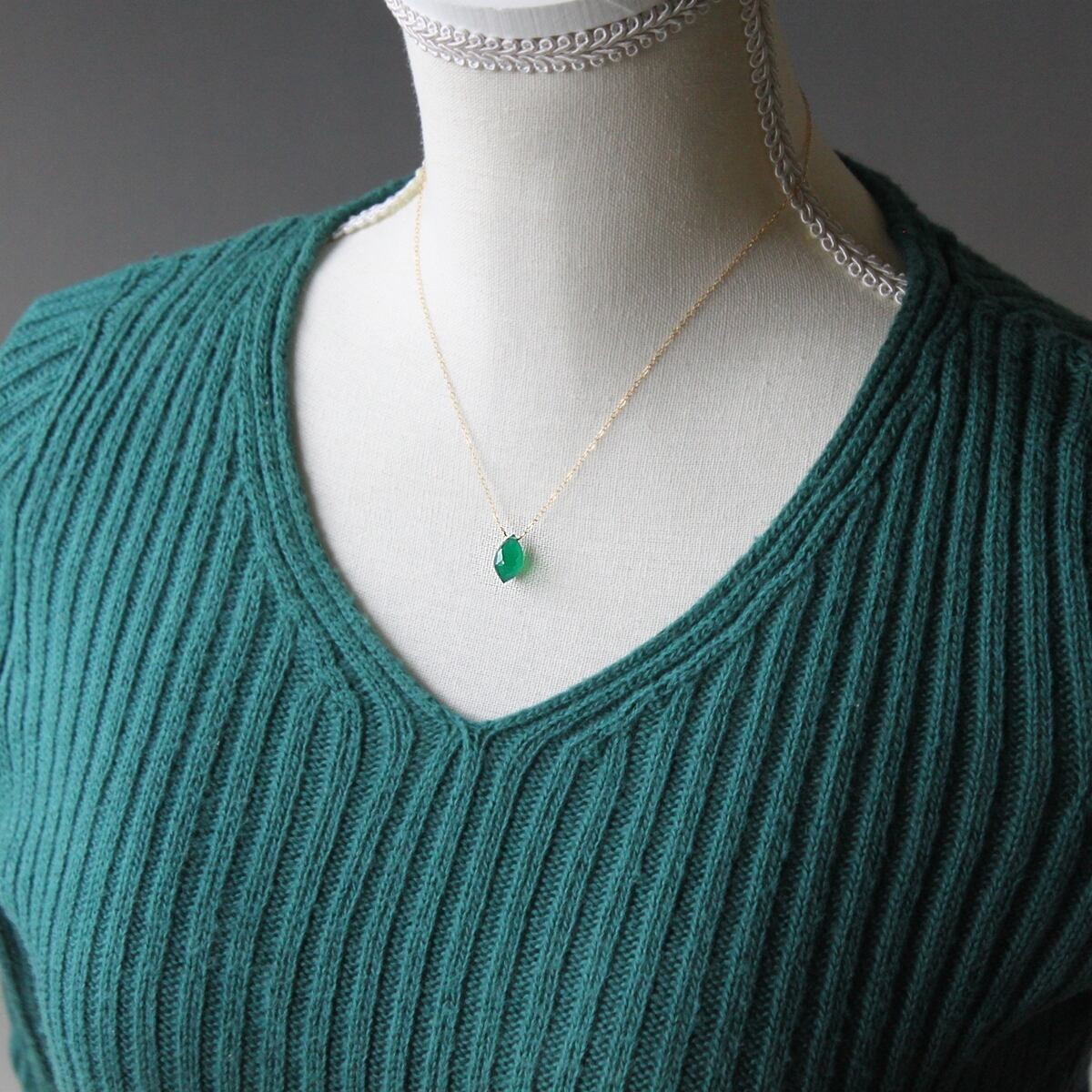 極上カット☆グリーンオニキスのシャンデリアカット ネックレス｜14Kgf