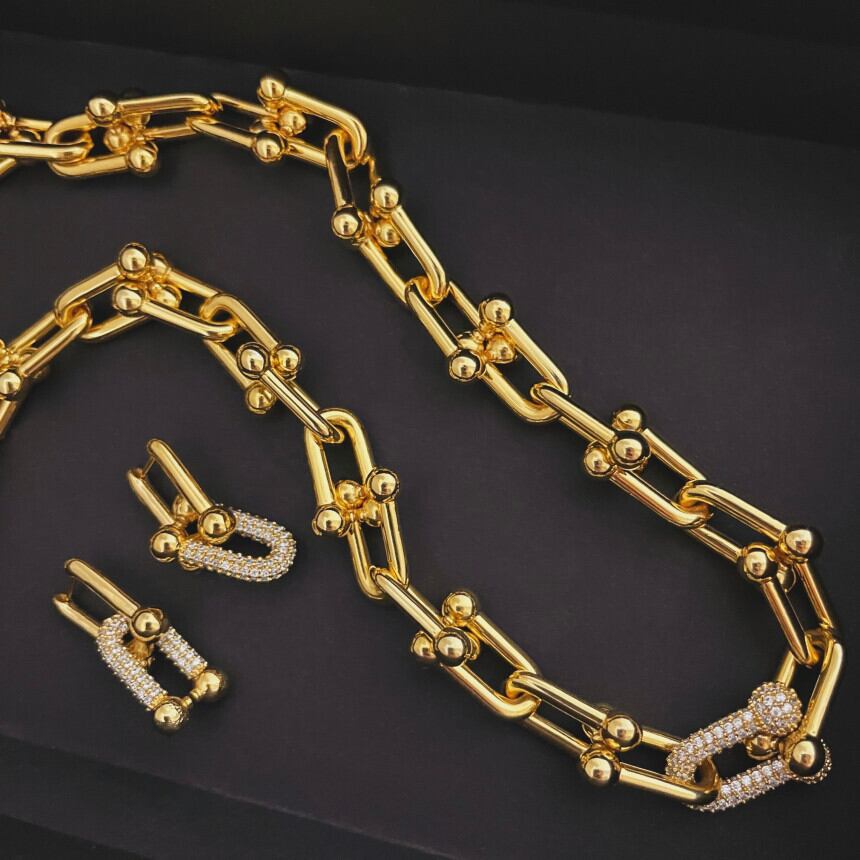 ゆ*読様 金色チェーンと金色古銭セット 18k High quality / cz u linked 3点set【 2color 】No.L002