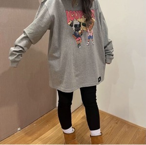 【ICUPANI】オリジナルデザイン　キッズドッグロングTシャツ　グレー