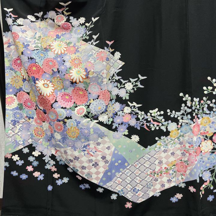 黒留袖 絹100% 花柄 山模様 作家印 【公式通販】