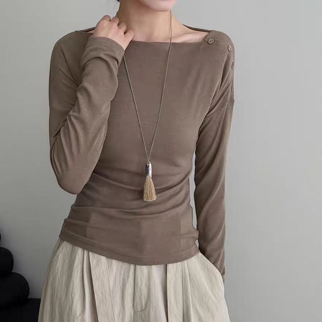 ショルダーボタンリブカットソー　0261