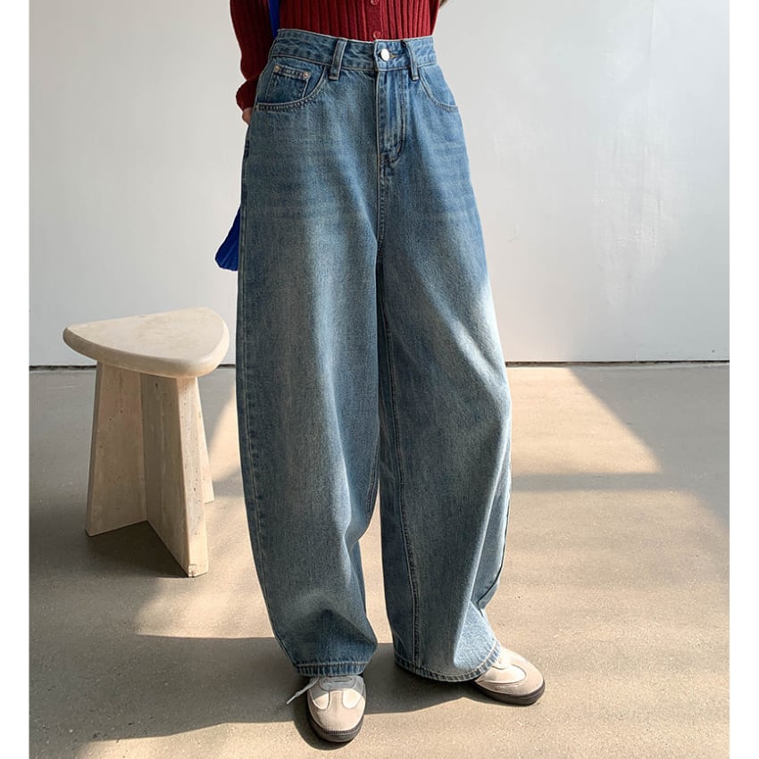 wide straight denim pants　J00491