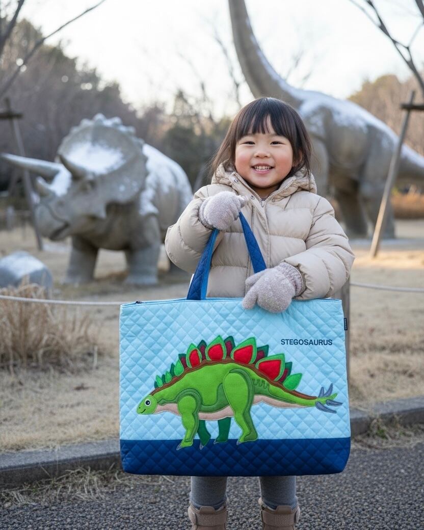 レッスンバッグ・恐竜ステゴサウルス（ターコイズ×紺）キルティング