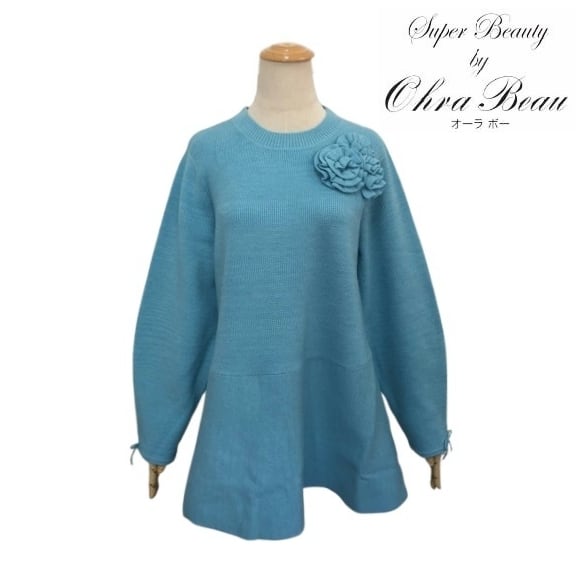 スーパービューティー ニット チュニック 胸元リボン 2421023 ブラック