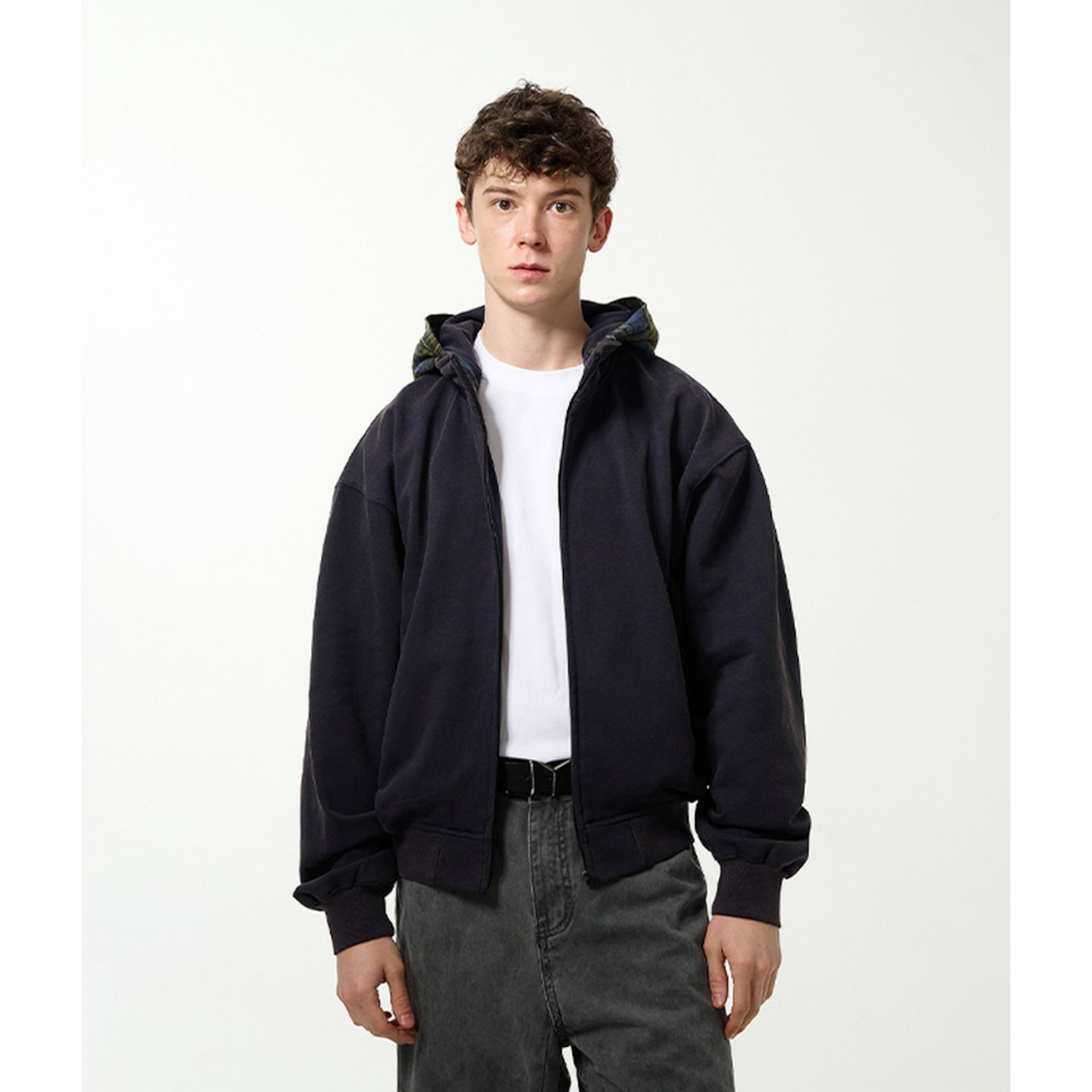 VINTAGE ストリート チェック柄フード ジップパーカー T1865