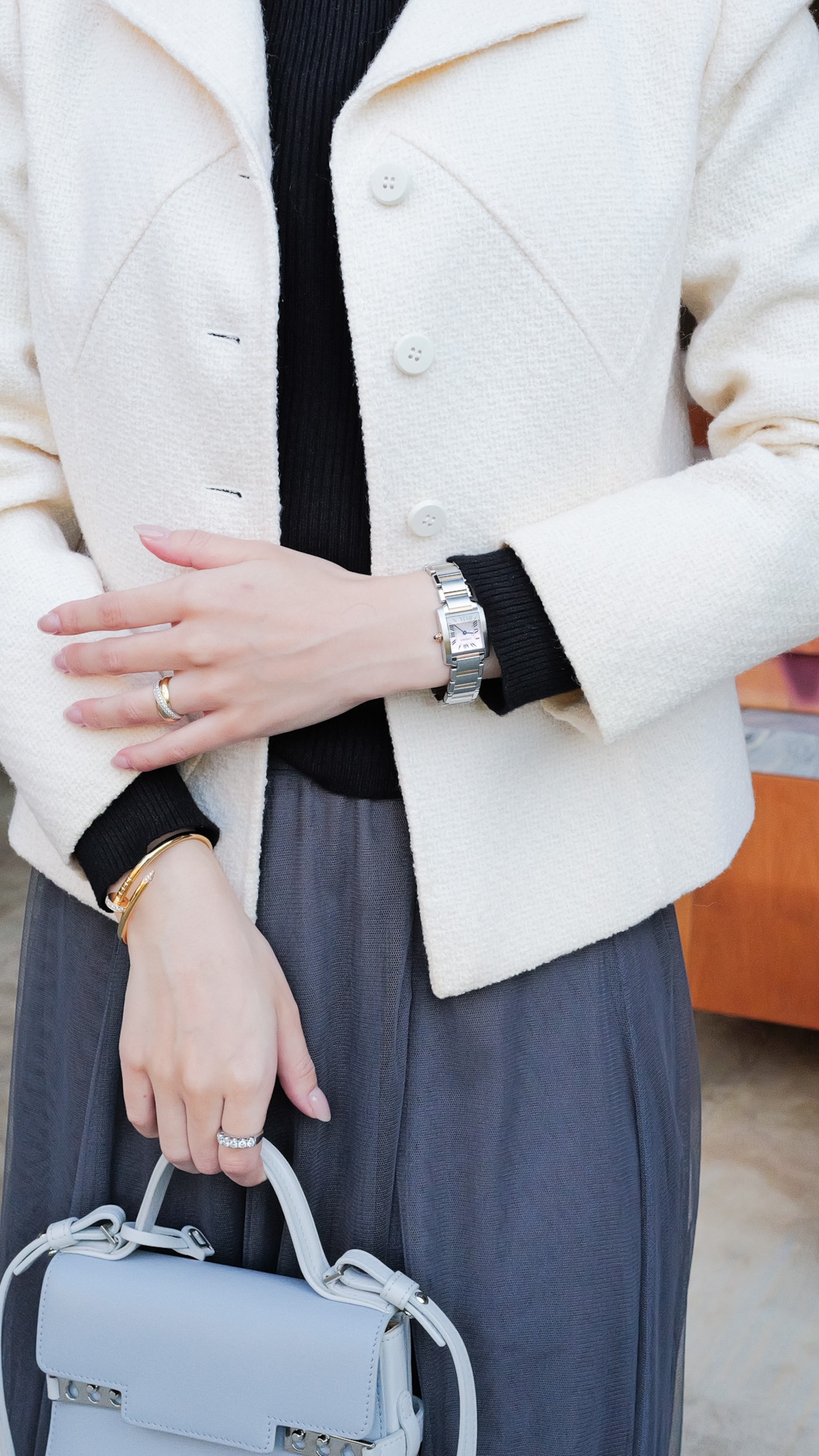 カルティエ タンクフランセーズ SM コンビ ピンクシェル文字盤