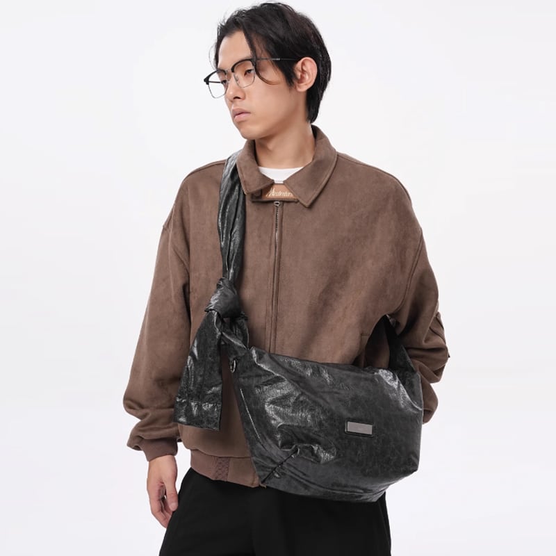 YADAMUI質感柔らかいブラックショルダーバッグ | mblueshop