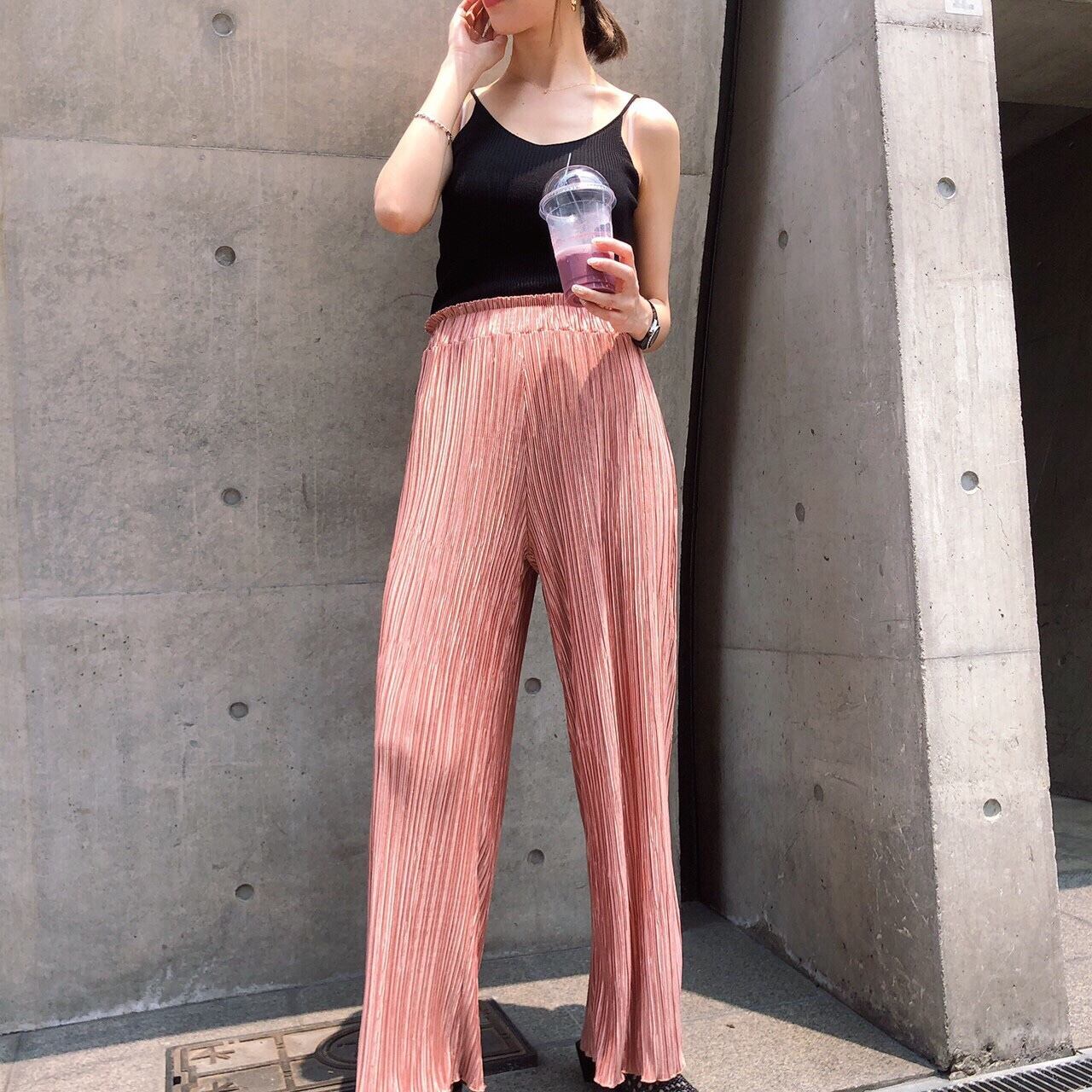 Shiny pleats pants /peach(予約商品7月中旬発送予定)