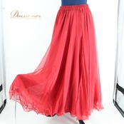 ベリーダンス オリエンタル 衣装 スカート レッド系 赤 レース フリル ロング 無地 スリット コスチューム 練習 舞台 発表会 イベント 鮮やか 透け感 2枚重ね イベント衣装 ダンス衣装 コスプレ