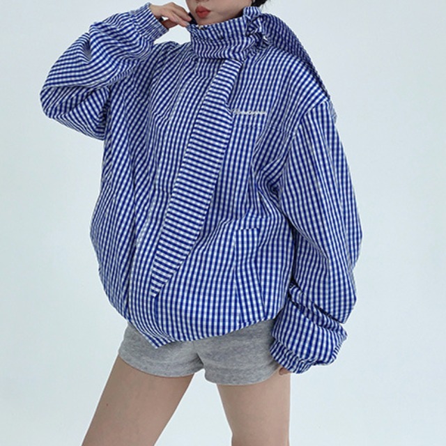 gingham check scarf jacket　ギンガムチェックスカーフジャケット　J1287