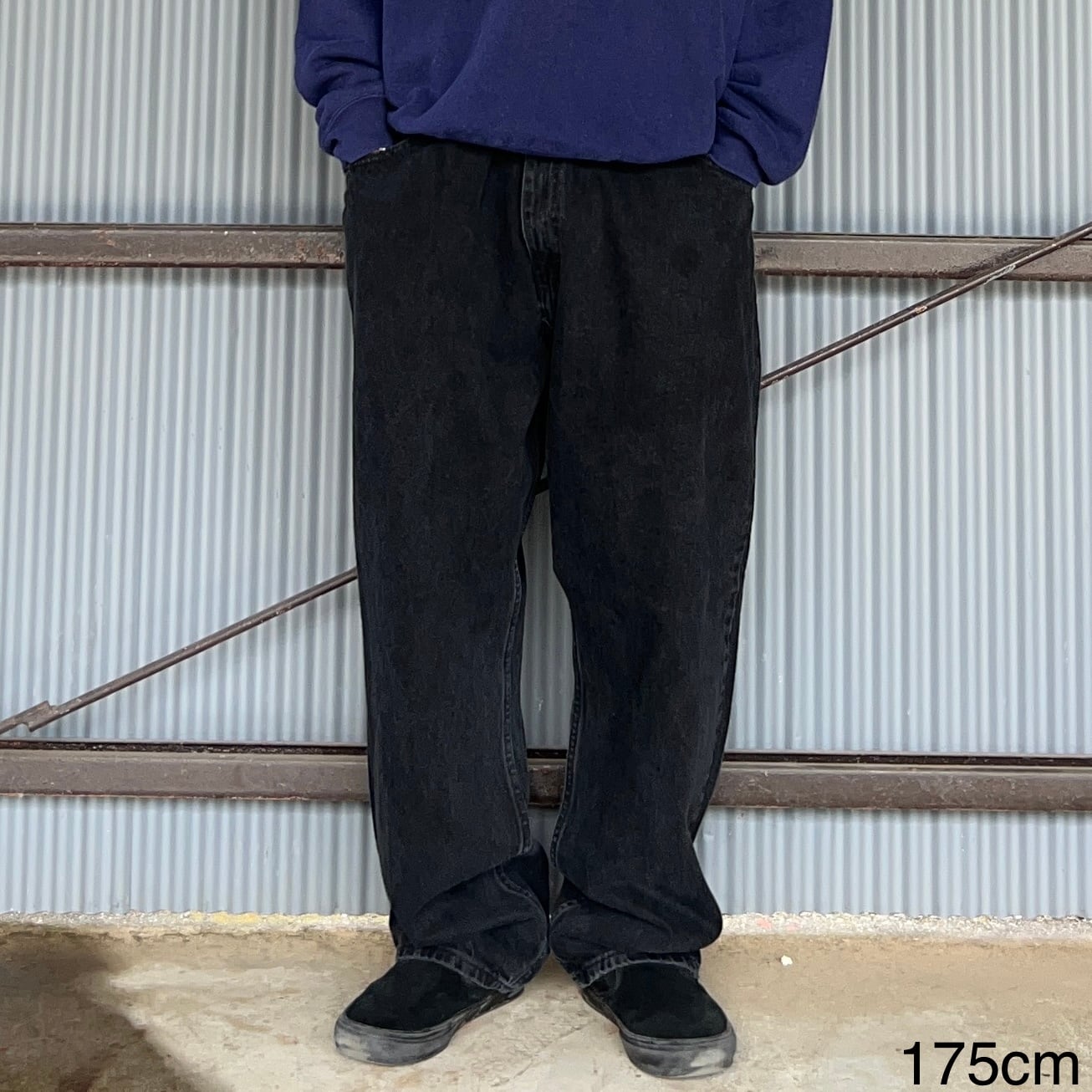 W42×L30】wrangler ブラックデニムパンツ コットン100% 革パッチ  