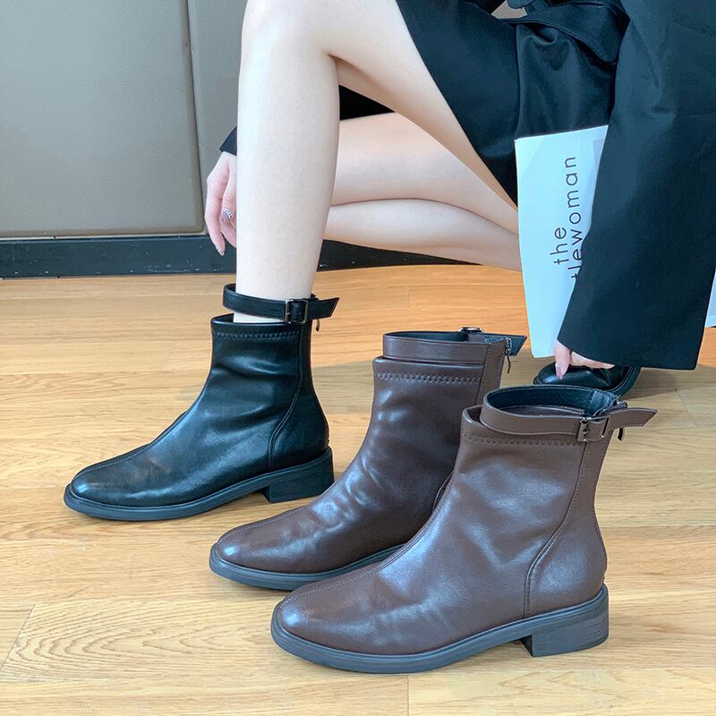 ブーツスプリングオータムレッドバックジッパー薄手 靴 シューズ 春物 秋物 部族の婦人靴75034300657