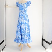 フラダンス 衣装 CC Fashions CCファッション ワンピース ドレス ブルー系 ハワイ製 ワントーン フリル ティアレ柄 かわいい 華やか 鮮やか 明るい 爽やか 青 水色 ハワイアン アロハ ハワイアンプリント フラ ダンス レッスン 練習