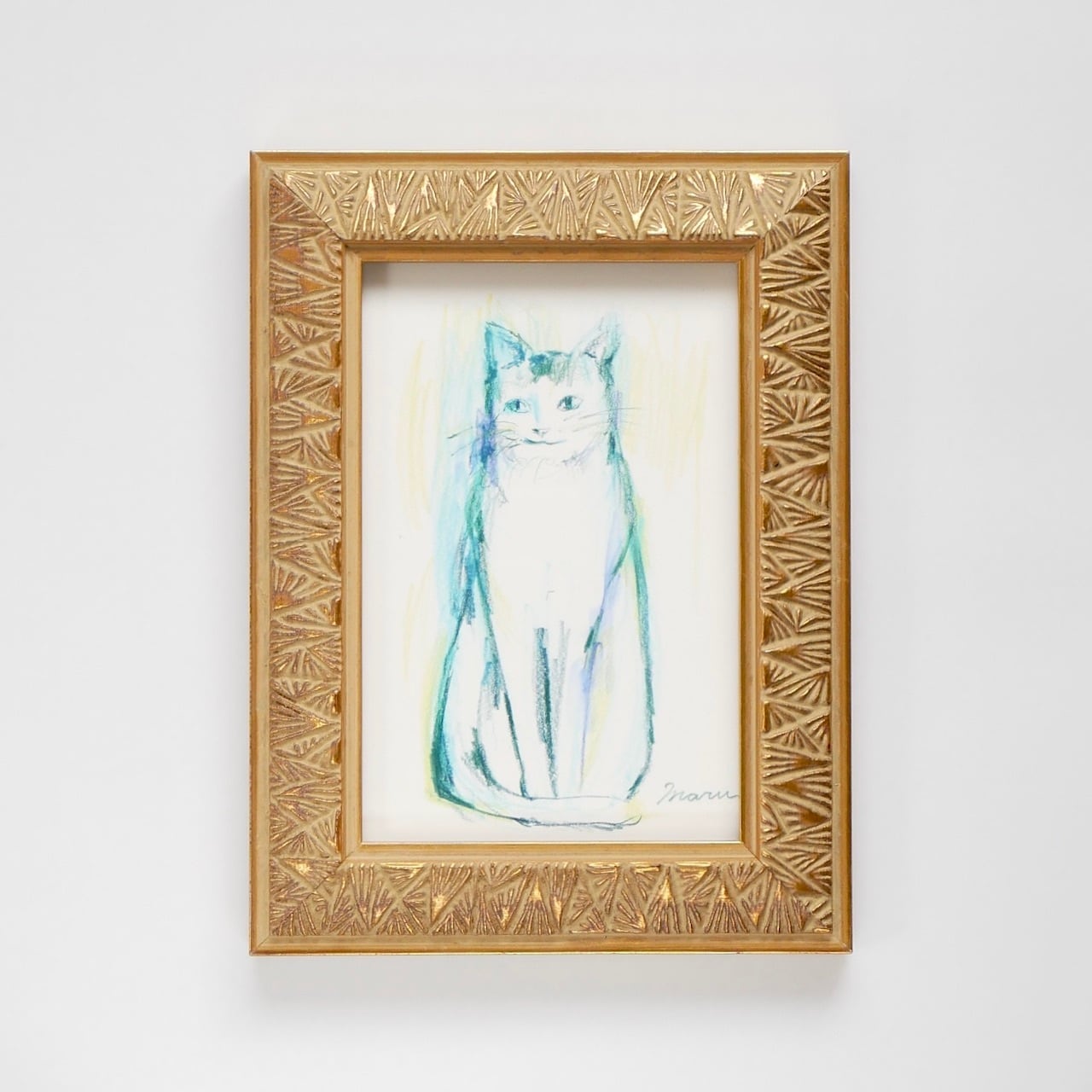 送料無料 「猫の絵no.105」 原画 フレーム付き 色鉛筆画(アート 送料無料 「猫の絵no.105」 原画 フレーム付き 色鉛筆画(アート