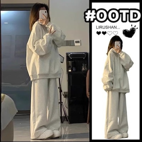 新作 シンプル 運動 セットアップ 着痩せ 無地 パーカー ワイドパンツ 二点セット レディースファッション 福袋 大きめサイズ スウエットセットアップ