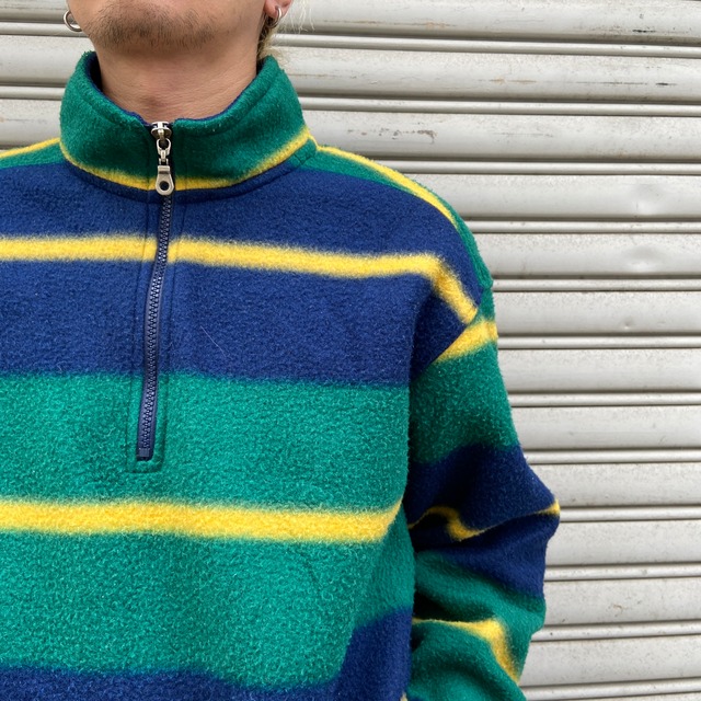 90s EBTEK エディーバウアー ハーフジップフリース ボーダー柄 L