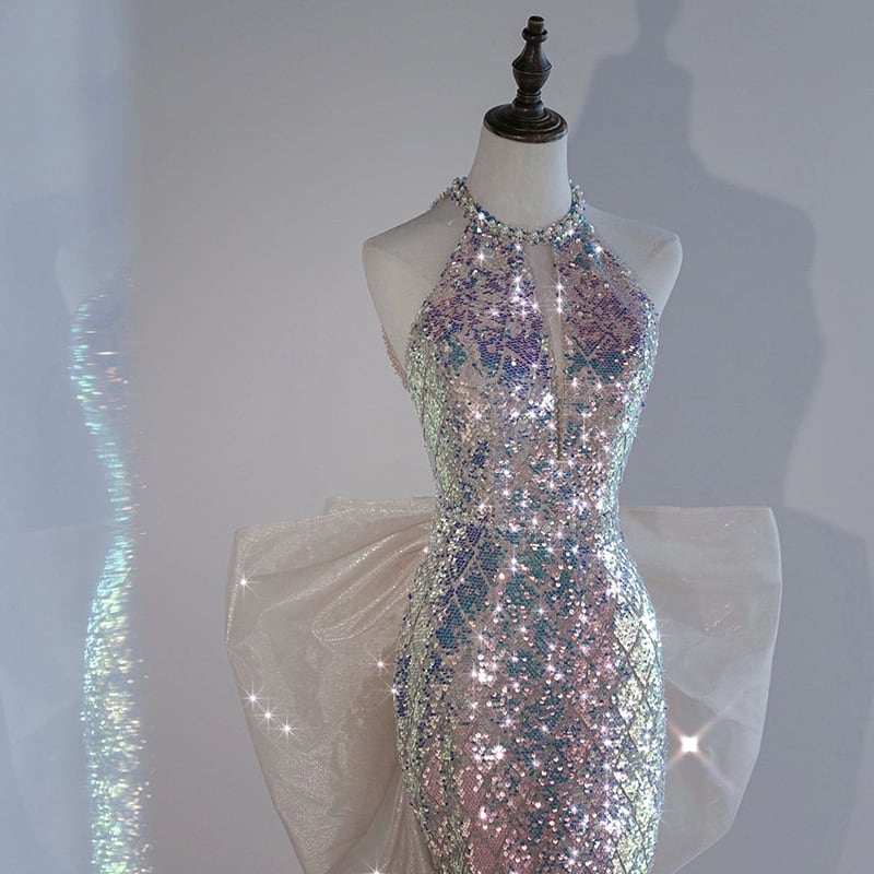 ロングドレス キャバドレス パーティードレス ロングドレス ハルターネック キラキラ スパンコール マーメイドライン ゴージャス 誕生日 結婚式 披露宴 LW2-MJR414