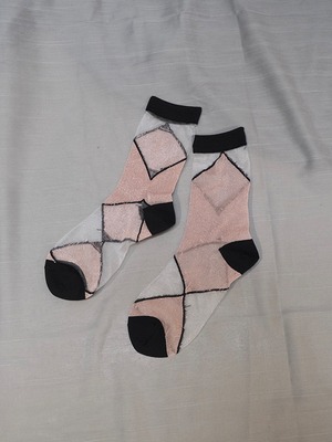Color Blocked See Through Socks / PINK GOLD