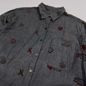 Mademoiselle NON NON マドモアゼルノンノン 刺繍入り 総柄 長袖シャツ 38 M /グレー系/パパス/日本製