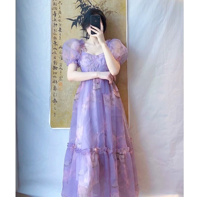 紫 パープル チェック キャミソール 薔薇 お嬢様 リボン チェック