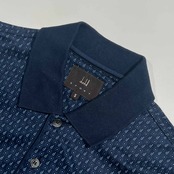 イタリア製 dunhill SPORT ダンヒル 総柄 天竺 半袖 ポロシャツ S/ブルー系 メンズ