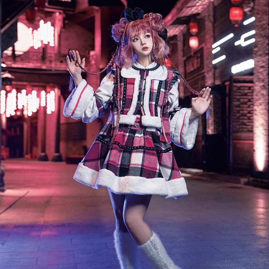 ゴスロリ通販 With U セミロリ ソフトロリータ セットアップ チェック柄 ガーリー 甘め おしゃれ 原宿ファッション ロリィタファッション