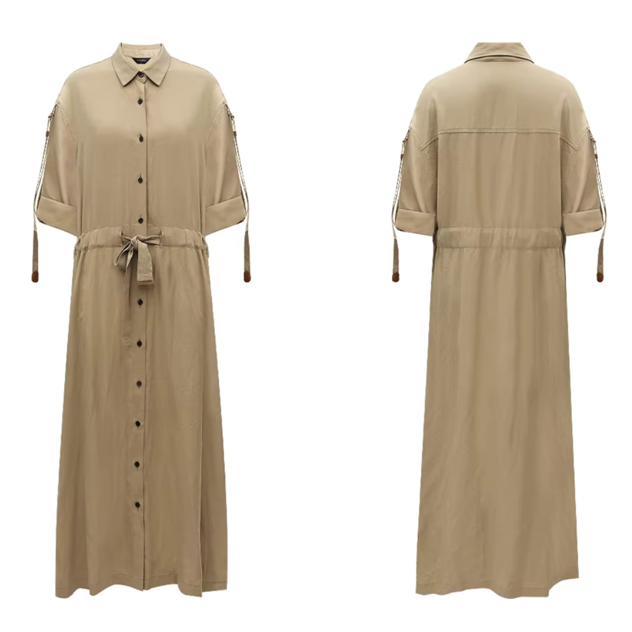 シャツカラー ウエストマーク ミモレ丈 シャツワンピース 00129・画像5