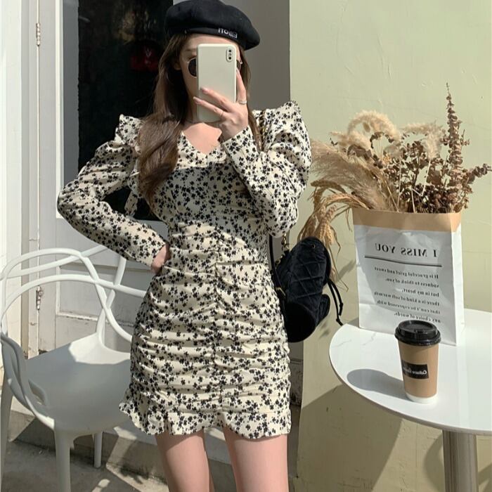 スプリングスタンダードVネックフローラルスカート スリムドレス レディース ロング レトロ 春物 花柄 ドラファッションホール84593506709