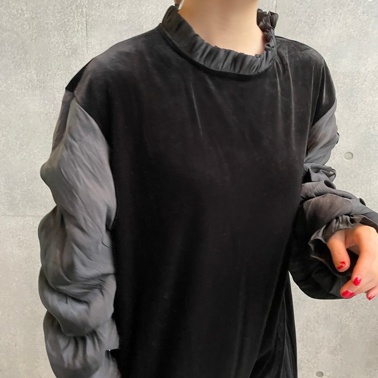 キャンディーリブフリルベロアワンピース_LN0663