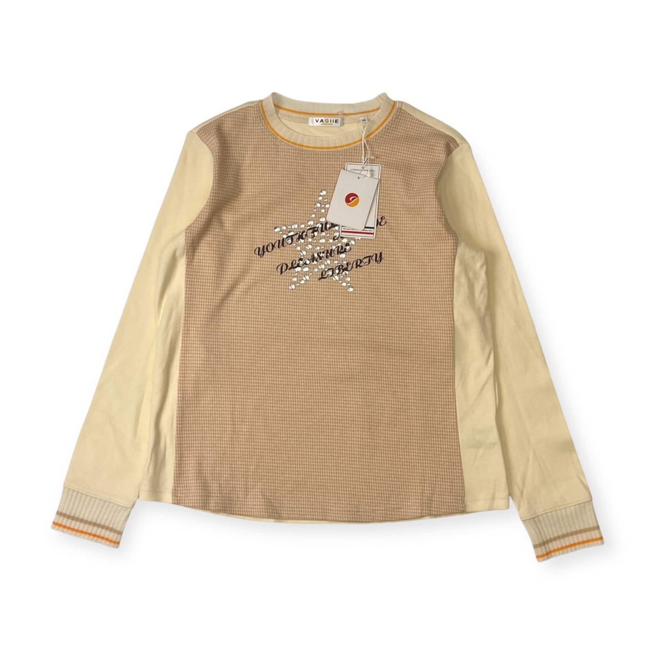 新品 タグ付き VAGIIE バジエ 千鳥柄 スター デザイン 長袖 Tシャツ カットソー 38/レディース