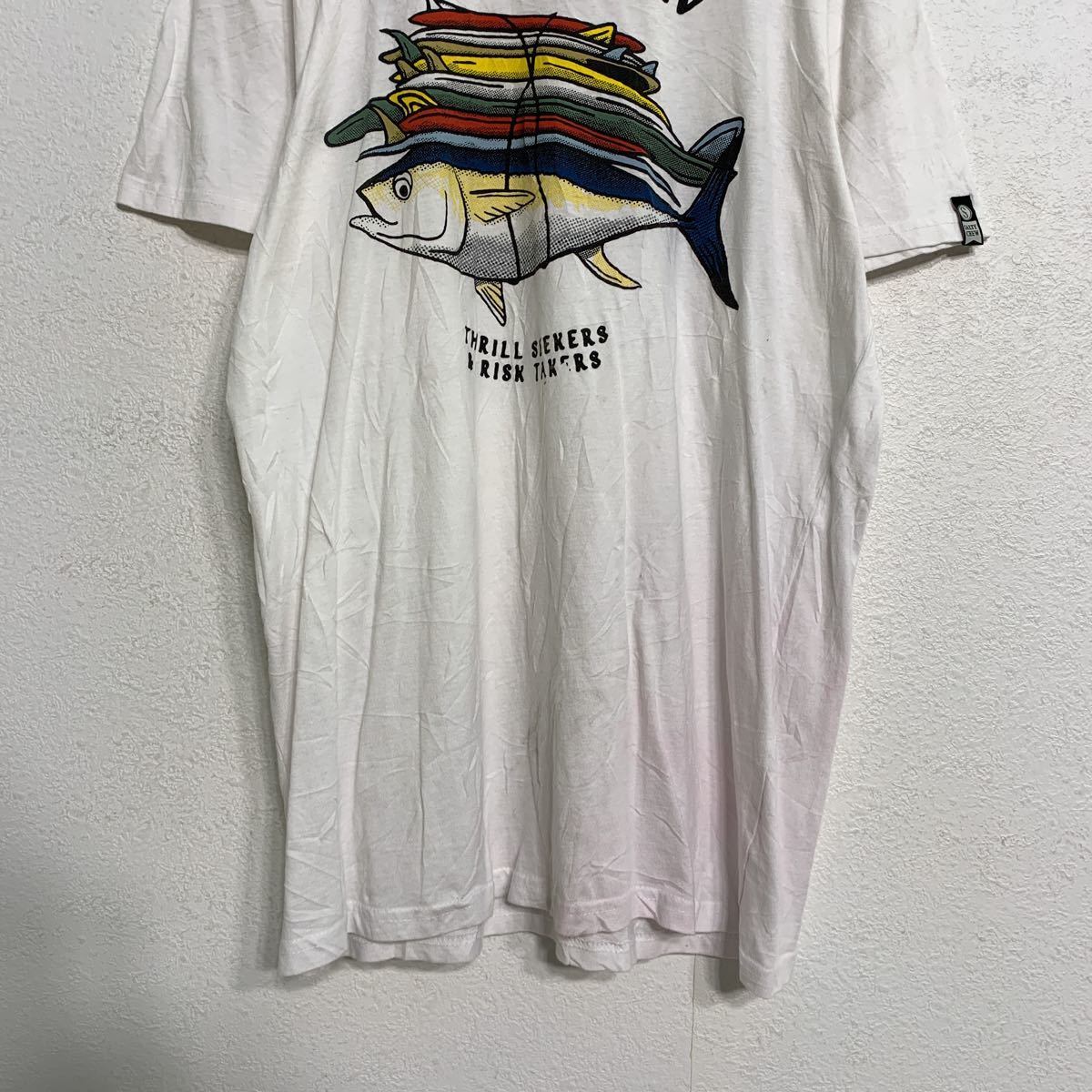 半袖 プリント Tシャツ M ホワイト 魚 サーフボード 古着卸 アメリカ ...