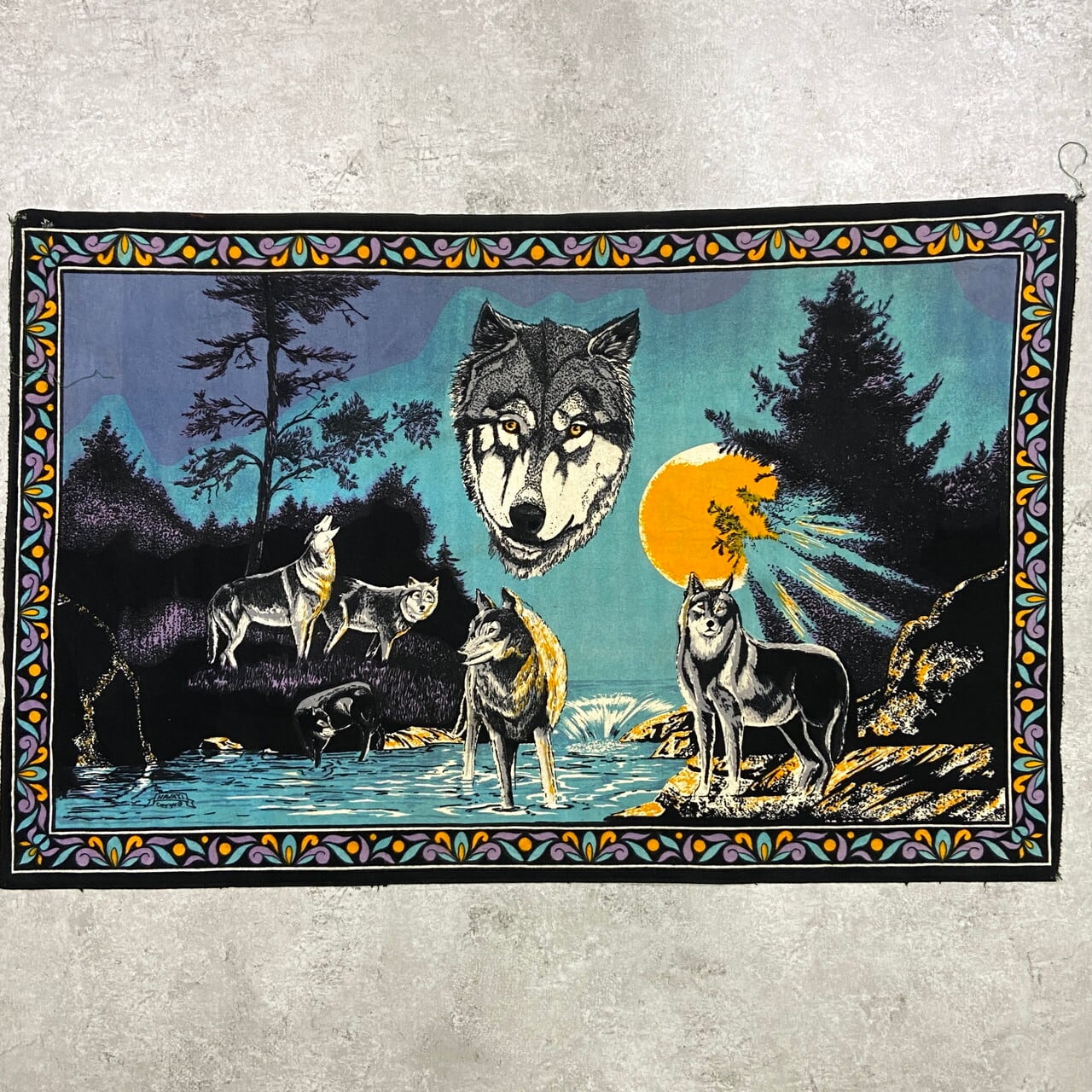 ヴィンテージ Wolf Art Blanket 狼 アニマルプリント ブランケット ヴィンテージ Wolf Art Blanket 狼 アニマルプリント ブランケット