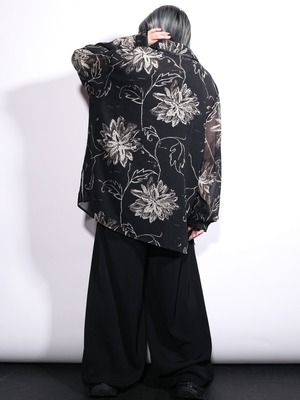 flower art full pattern monotone color sheer shirt