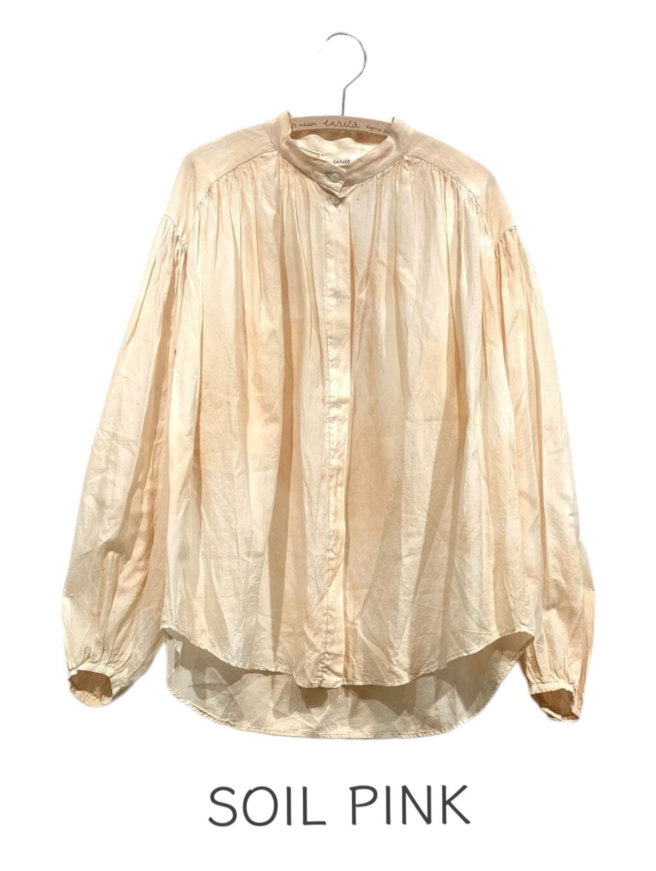 BLOUSE 082-3【沖縄炭、土ムラ染め×綿シルクギャザーブラウス】