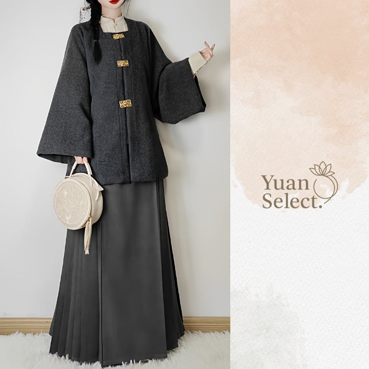 中華金具コート×立ち襟ブラウス×馬面裙の3点セット　2カラー　YS00245