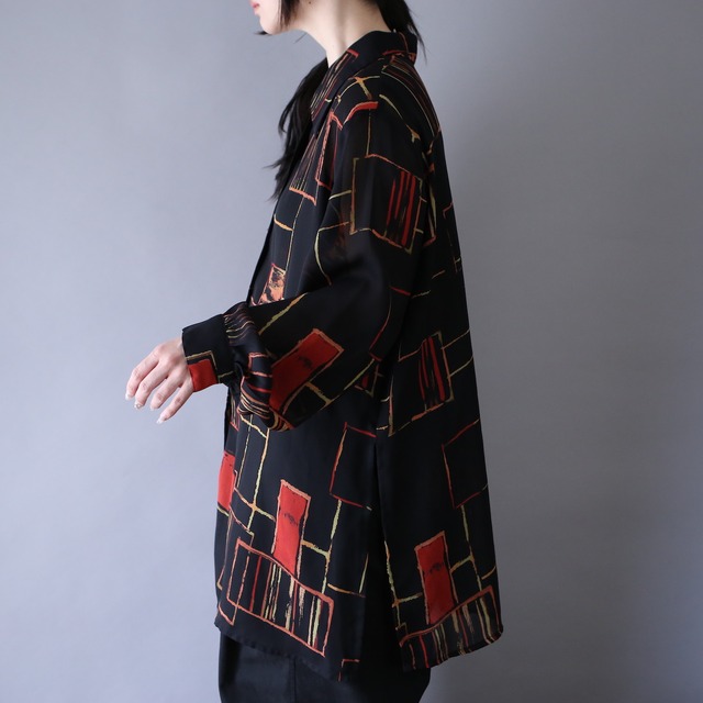 geometry art full pattern over silhouette see-through shirt
