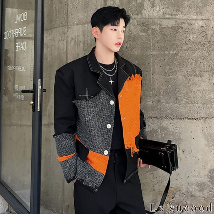 【個性派デザイン】パッチワークレザーロングコート 個性派デザイン】パッチワークレザーロングコート 個性派デザイン