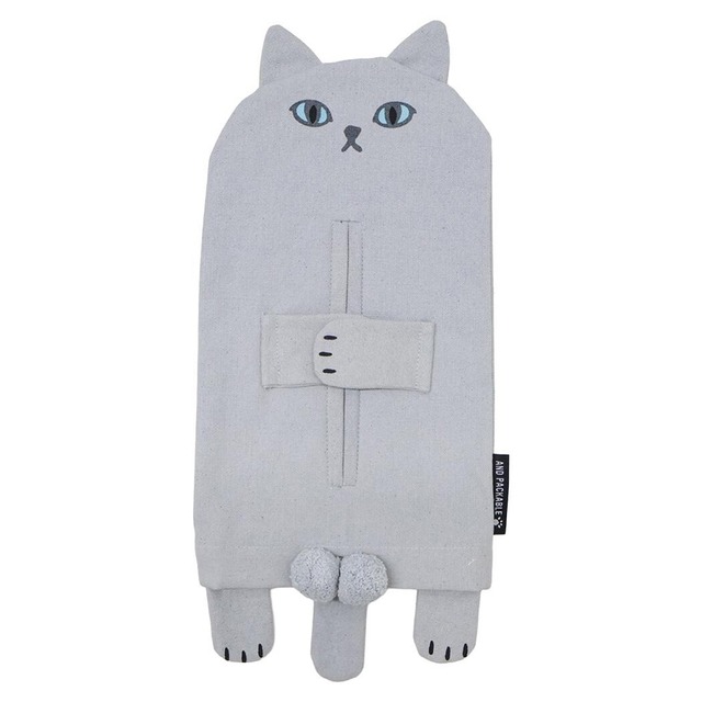 猫ソフトパックティッシュカバー(ニャンタマ)グレー