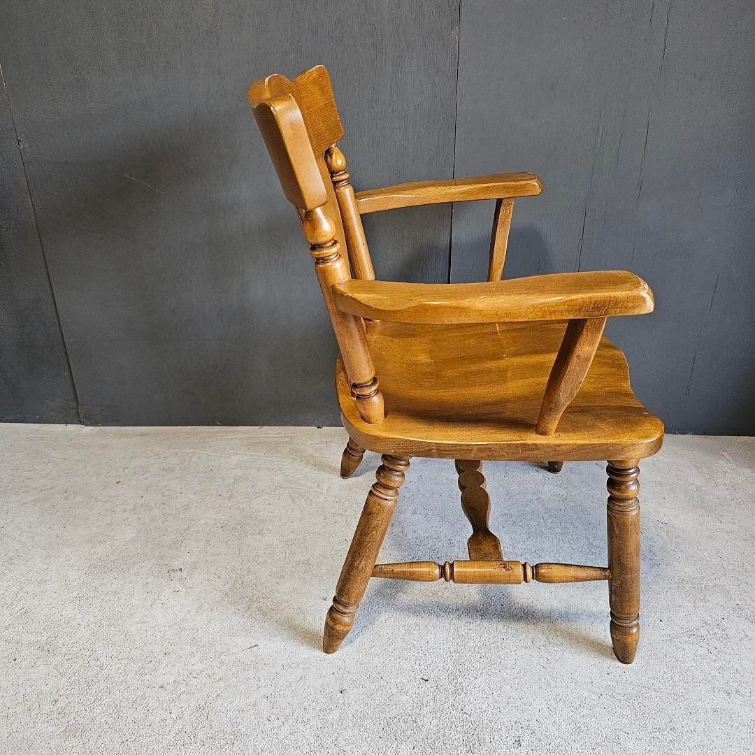 古家具ビンテージ品◾️木製無垢材 肘掛け付き 木製チェア ベンチチェア