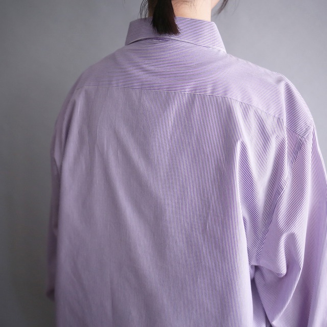 "花×刺繍" purple stripe loose shirt