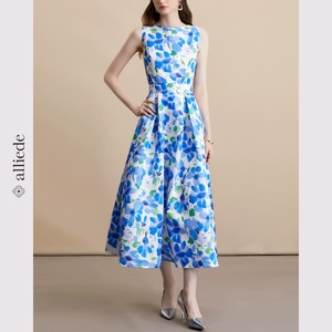 フラワープリントフレアワンピース　A3126